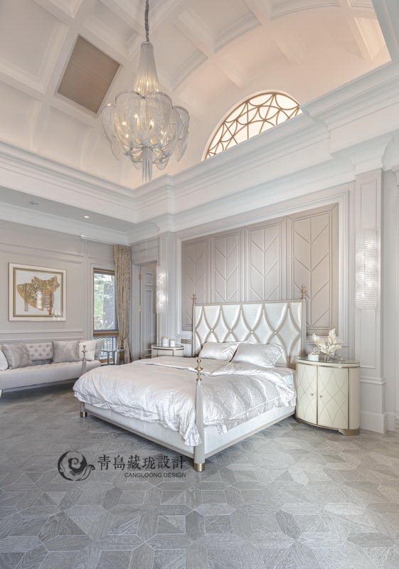 青岛绿城玫瑰园别墅装修设计--美式新古典风格主卧室.jpg
